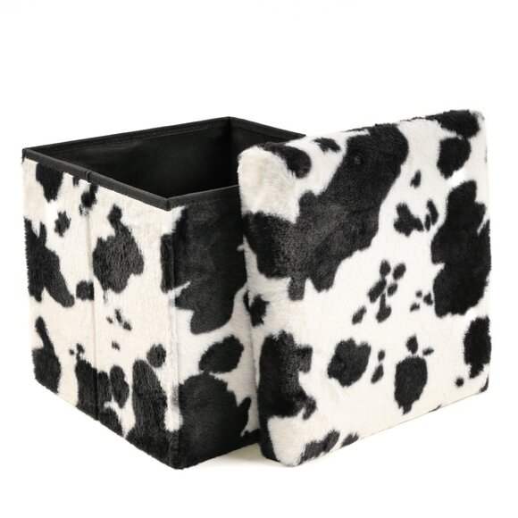 Go-Poufs Knock-Down Medium Cube Faux Cowhide Storage Ottoman | 15"x15"x15" - Picture 3 of 7